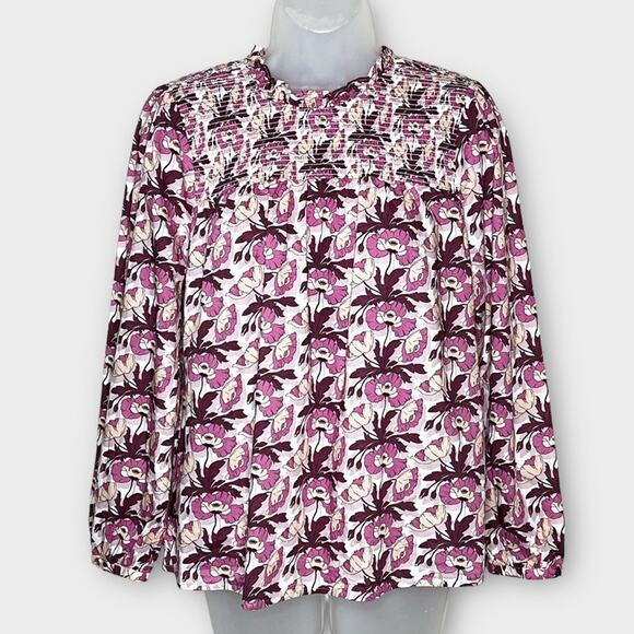 J. CREW Liberty Smocked Shirt button-back top Butterfield Poppy Size Medium - Picture 2 of 8